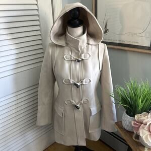 PETER ELLIOT Coat Womens 42 US 6 Cream Wool Blend Detachable Hood Toggle Close